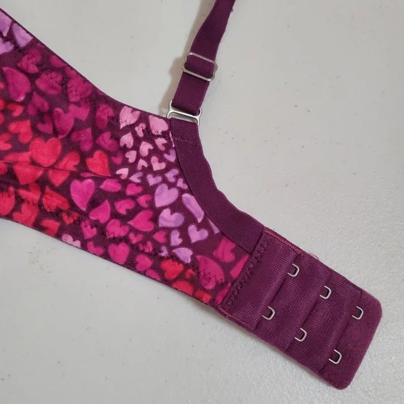 Victorias Secret Underwire Bra Pink Purple Hearts Size 36D Rhinestone Lined 1159 - Picture 4 of 6